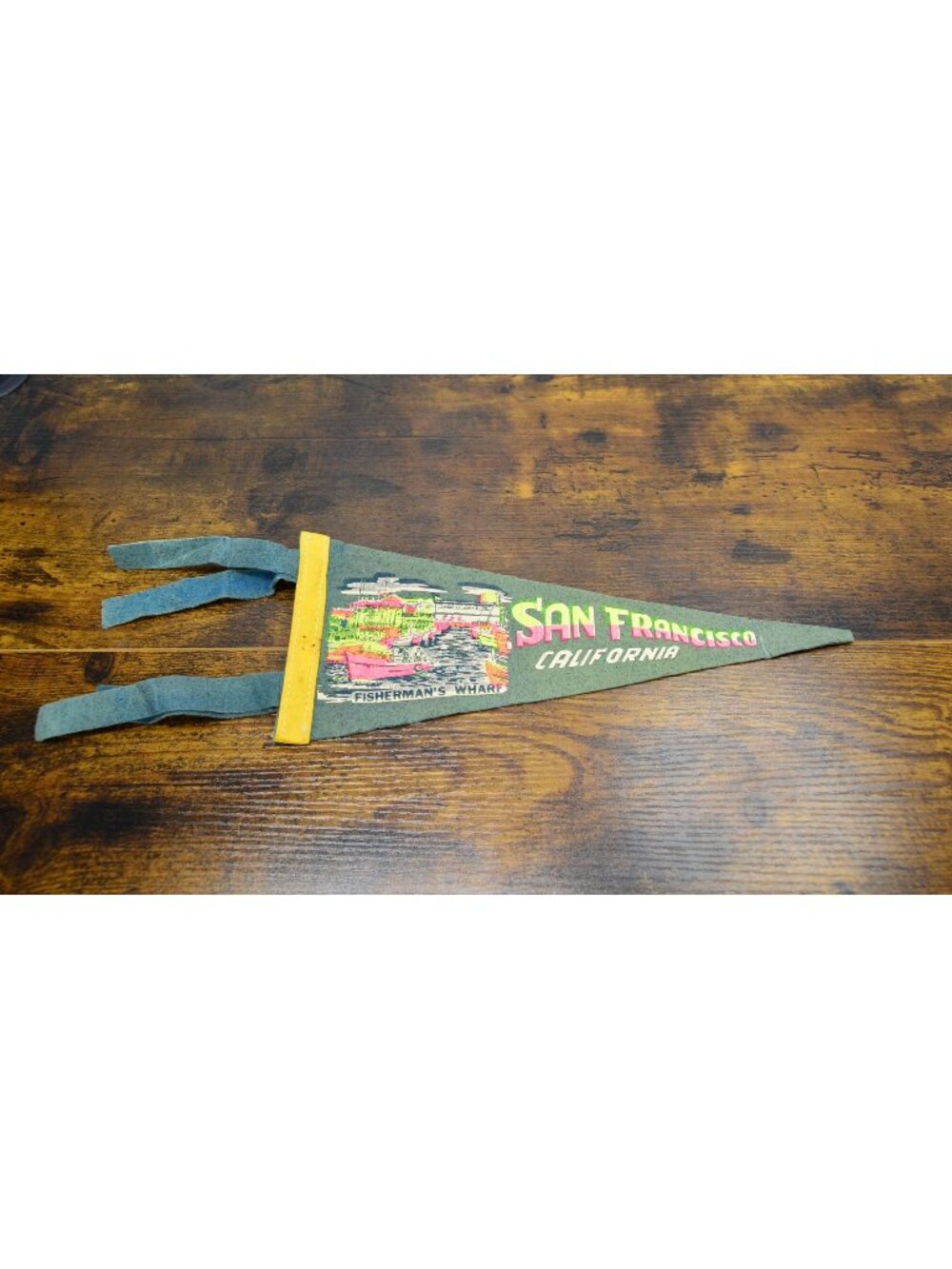 Vintage San Francisco Fishermans Wharf Souvenir Felt Pennant damaged 11 inches